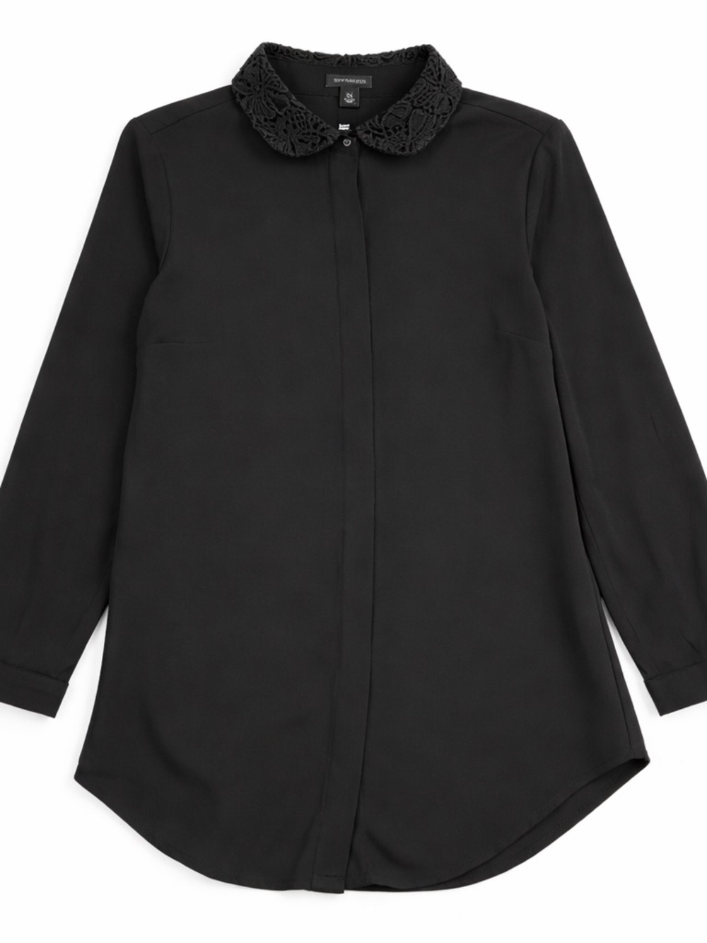 Ann Taylor Button Down Shirt Black 3/4 Sleeve Crochet Collar Chic Elegant Top XS